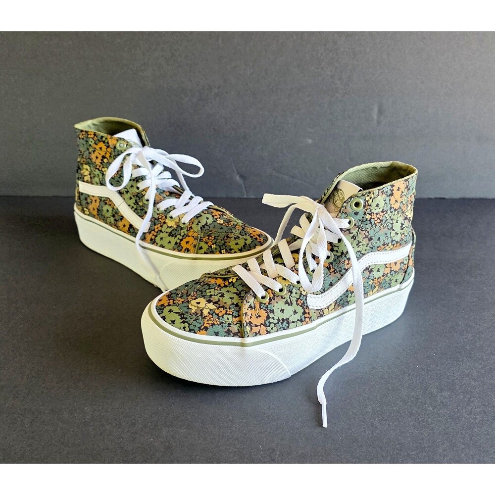 VANS Sk8-Hi Tapered Stackform Sneakers Green Multicolor Floral Women's 7.5 38